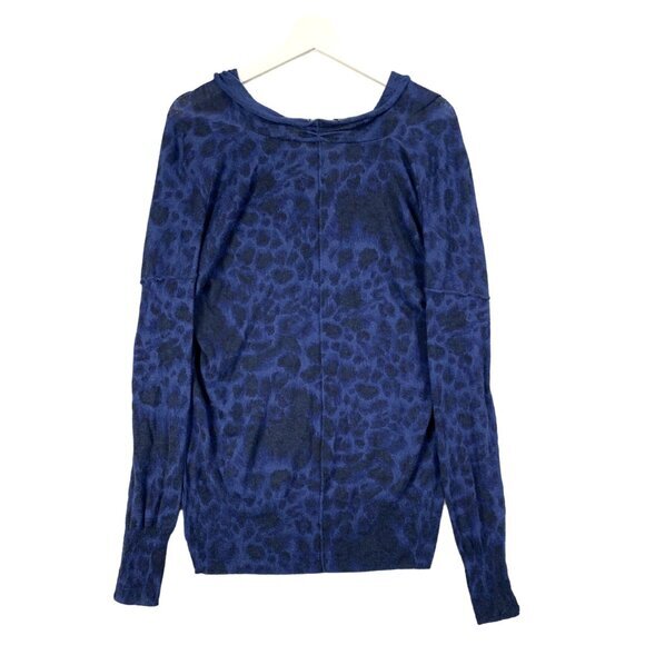 REBECCA TAYLOR Cowl Sweater Womens SZ L Wool Animal Leopard Cat Animal Knit Blue - Picture 2 of 7